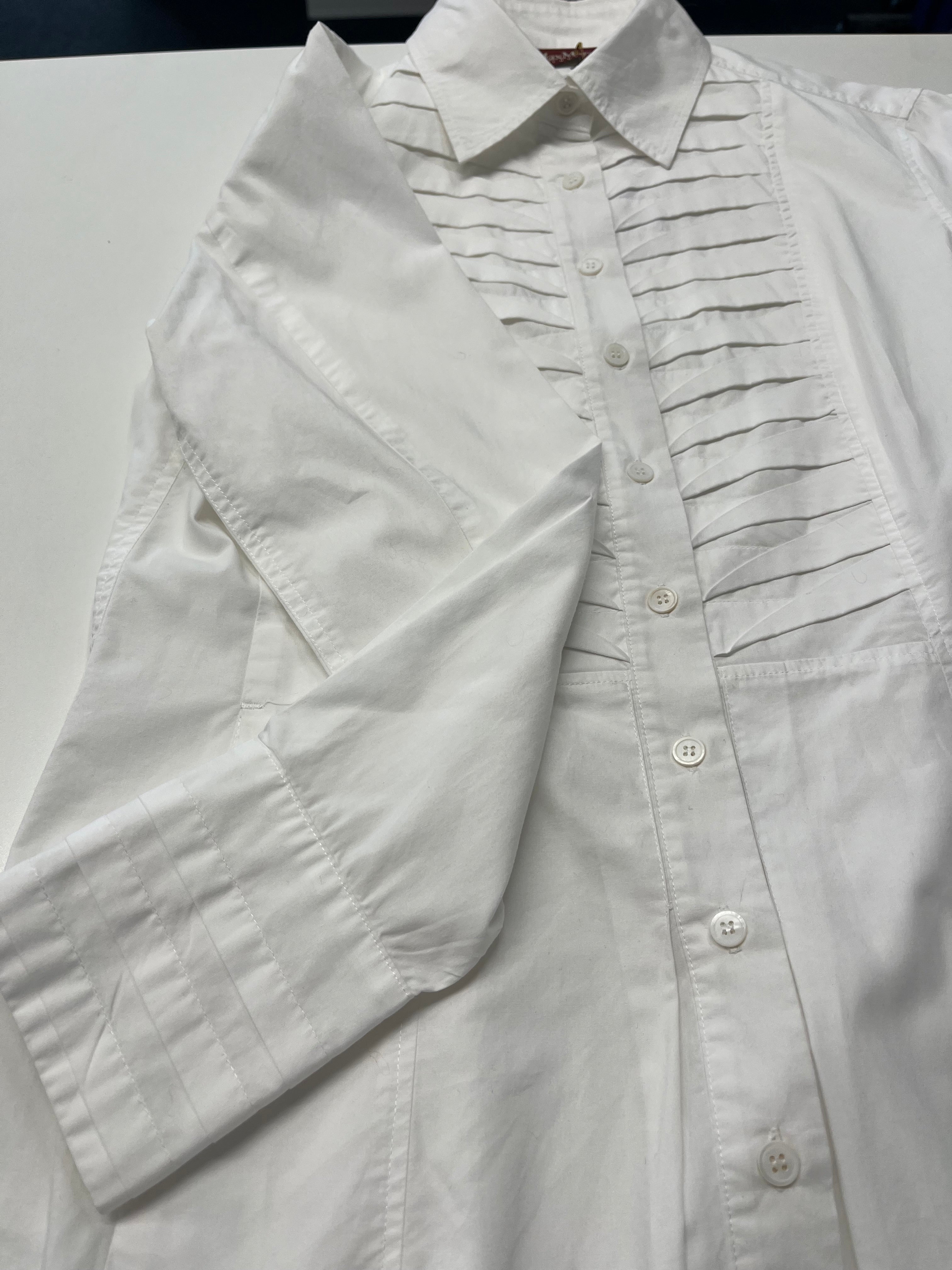 White Long Skeeved Pintucked Shirt